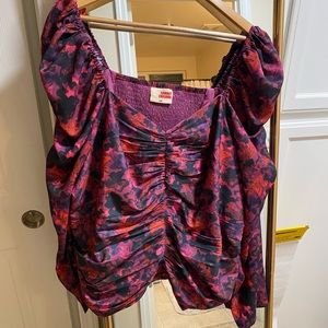 Anthropologie Sweetheart Neckline Shirt. Floral of purple and pink.